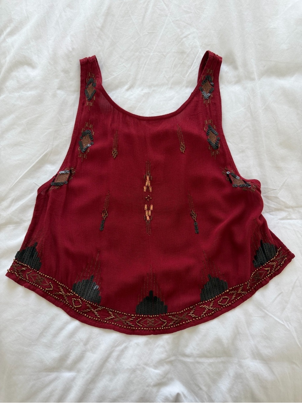 Free‎ People NWT Beaded Embroidered Sequin Tank in Red Size XS